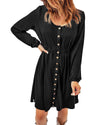 Black Button Up High Waist Long Sleeve Dress - XL