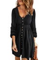 Black Button Up High Waist Long Sleeve Dress - XL