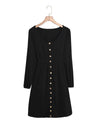 Black Button Up High Waist Long Sleeve Dress - XL