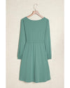 Green Button Up High Waist Long Sleeve Dress - M