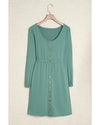 Green Button Up High Waist Long Sleeve Dress - M