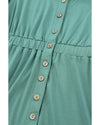 Green Button Up High Waist Long Sleeve Dress - M