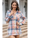 Azura Exchange Pink Plaid Roll-tab Sleeve Side Slit Shirt Dress - S