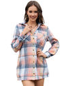 Azura Exchange Pink Plaid Roll-tab Sleeve Side Slit Shirt Dress - S