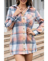 Azura Exchange Pink Plaid Roll-tab Sleeve Side Slit Shirt Dress - S