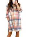 Azura Exchange Pink Plaid Roll-tab Sleeve Side Slit Shirt Dress - S
