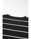 Black Striped Casual Slit Long Dress - M