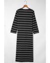 Black Striped Casual Slit Long Dress - M