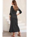 Black Striped Casual Slit Long Dress - M