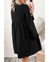 Azura Exchange Black Patchwork Crinkle Puff Sleeve Shirt Dress - L