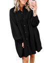 Azura Exchange Black Patchwork Crinkle Puff Sleeve Shirt Dress - L