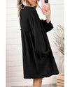 Azura Exchange Black Patchwork Crinkle Puff Sleeve Shirt Dress - L