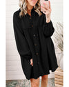 Azura Exchange Black Patchwork Crinkle Puff Sleeve Shirt Dress - L