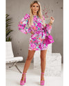 Azura Exchange Purple Floral Keyhole Back Long Sleeve Belted Dress - M