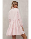 Pink Frilled Stand Collar Long Sleeve Ruffle Dress - L