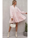 Pink Frilled Stand Collar Long Sleeve Ruffle Dress - XL