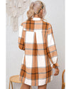 Khaki Plaid Pattern Collared Neck Ruffled Sleeve Shirt Dress - XL