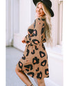 Leopard Print Button Front Bubble Sleeve Loose Knit Dress - XL