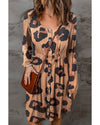 Leopard Print Button Front Bubble Sleeve Loose Knit Dress - XL