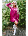 Azura Exchange Rose Long Sleeve Ruffle Velvet Button Up Dress - S