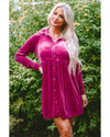 Azura Exchange Rose Long Sleeve Ruffle Velvet Button Up Dress - S