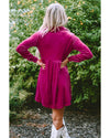 Azura Exchange Rose Long Sleeve Ruffle Velvet Button Up Dress - S