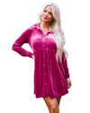 Azura Exchange Rose Long Sleeve Ruffle Velvet Button Up Dress - XL