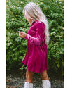Azura Exchange Rose Long Sleeve Ruffle Velvet Button Up Dress - XL