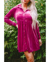 Azura Exchange Rose Long Sleeve Ruffle Velvet Button Up Dress - XL
