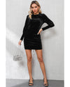 Black Velvet Puff Sleeve Ruched Bodycon Dress - XL
