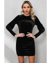 Black Velvet Puff Sleeve Ruched Bodycon Dress - XL