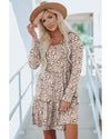 Leopard Animal Print Tiered Long Sleeve Dress - XL