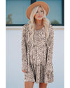 Leopard Animal Print Tiered Long Sleeve Dress - XL