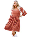 Brown Suede Square Neck Puff Sleeve Dress - XL