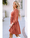 Brown Suede Square Neck Puff Sleeve Dress - XL