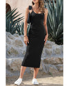 Black Spaghetti Straps Bodycon Midi Dress - M