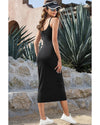 Black Spaghetti Straps Bodycon Midi Dress - M