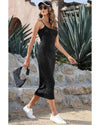 Black Spaghetti Straps Bodycon Midi Dress - M
