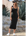 Black Spaghetti Straps Bodycon Midi Dress - M