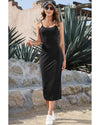 Black Spaghetti Straps Bodycon Midi Dress - M