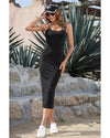 Black Spaghetti Straps Bodycon Midi Dress - M