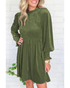 Moss Green Frilled Neck Smocked Bodice Velvet Dress - XL