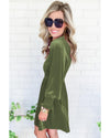 Moss Green Frilled Neck Smocked Bodice Velvet Dress - XL