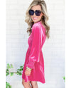Rose Frilled Neck Smocked Bodice Velvet Dress - L