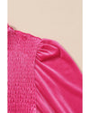 Rose Frilled Neck Smocked Bodice Velvet Dress - L