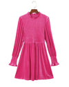 Rose Frilled Neck Smocked Bodice Velvet Dress - L