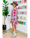 Multicolour Floral Tie Neck Bubble Sleeve Shift Dress - XL