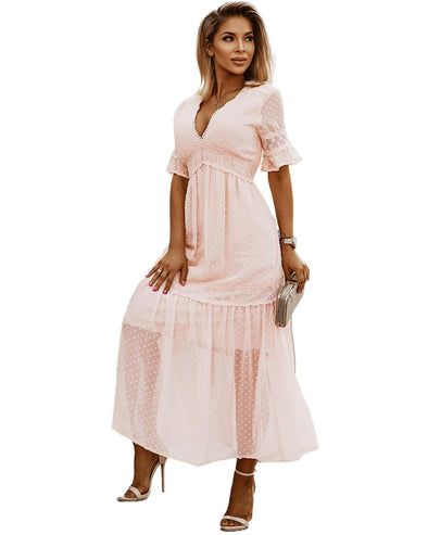 Swiss Dot Lace Trim Maxi Dress - 2XL