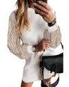 White Sequin Puff Sleeve Shift Mini Dress - M