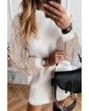 White Sequin Puff Sleeve Shift Mini Dress - M
